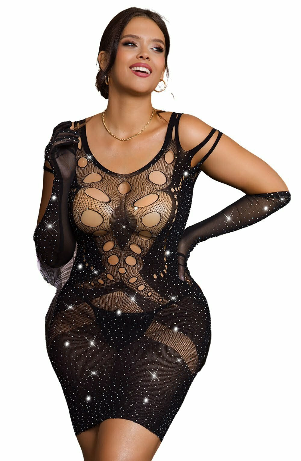 YesX YX853Q Sparkly Black Dress - Black / One Size (Plus) -