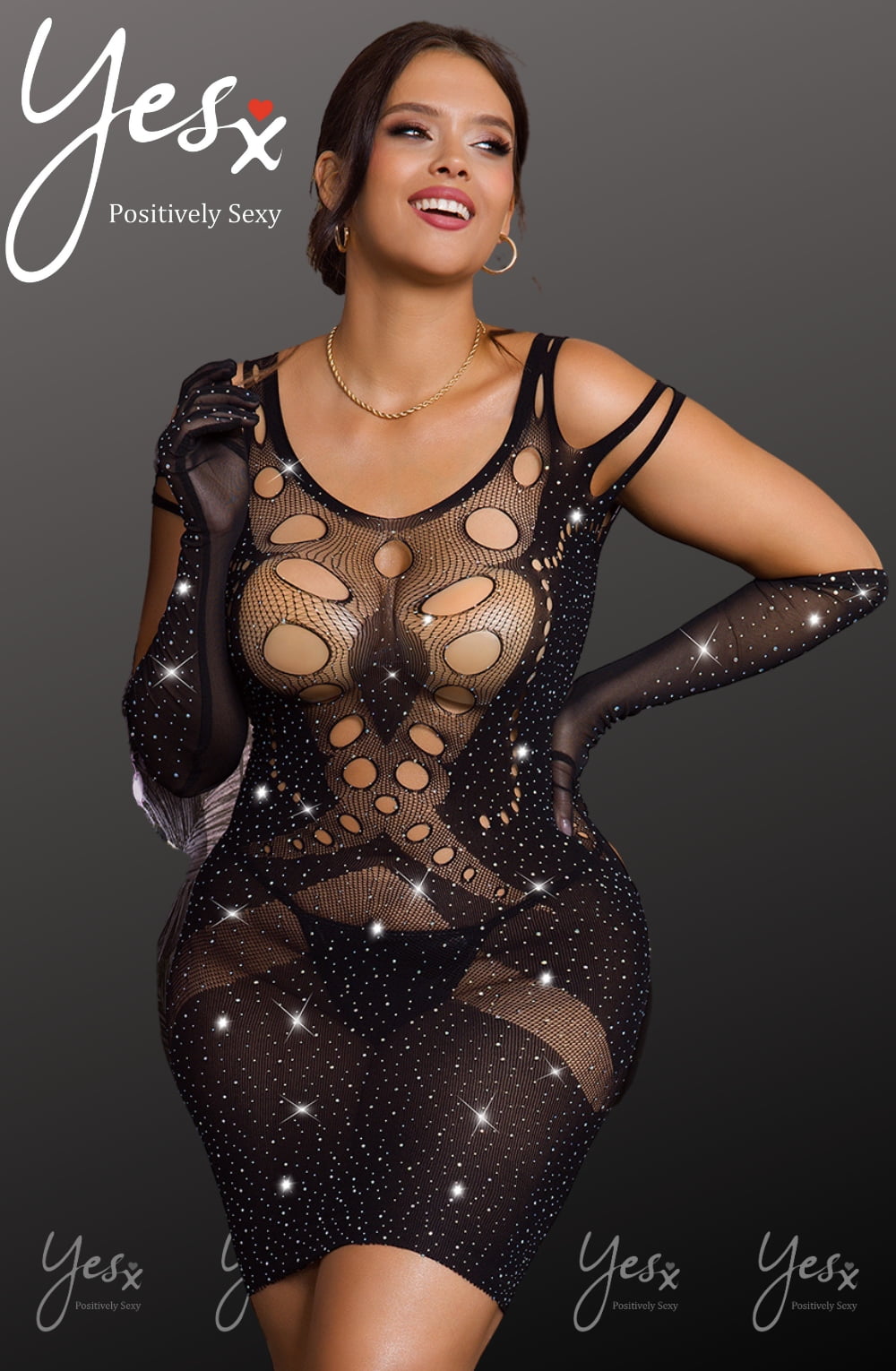 YesX YX853Q Sparkly Black Dress - Black / One Size (Plus) -