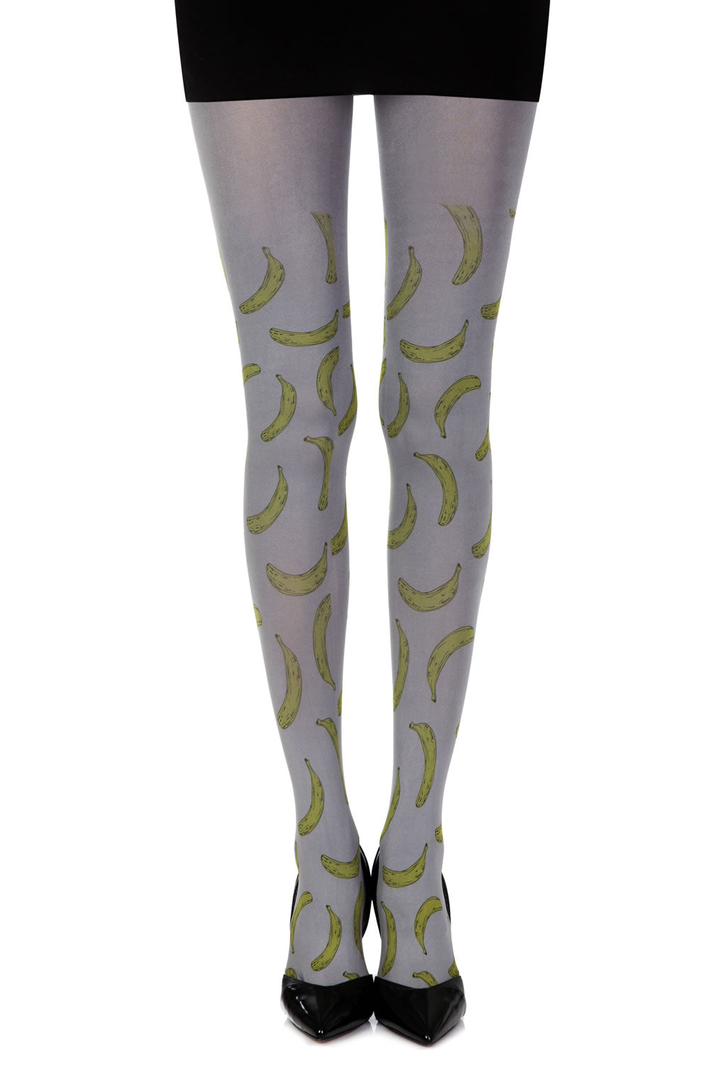 Zohara Going Bananas Grey Print Tights - Grey/Yellow / Size