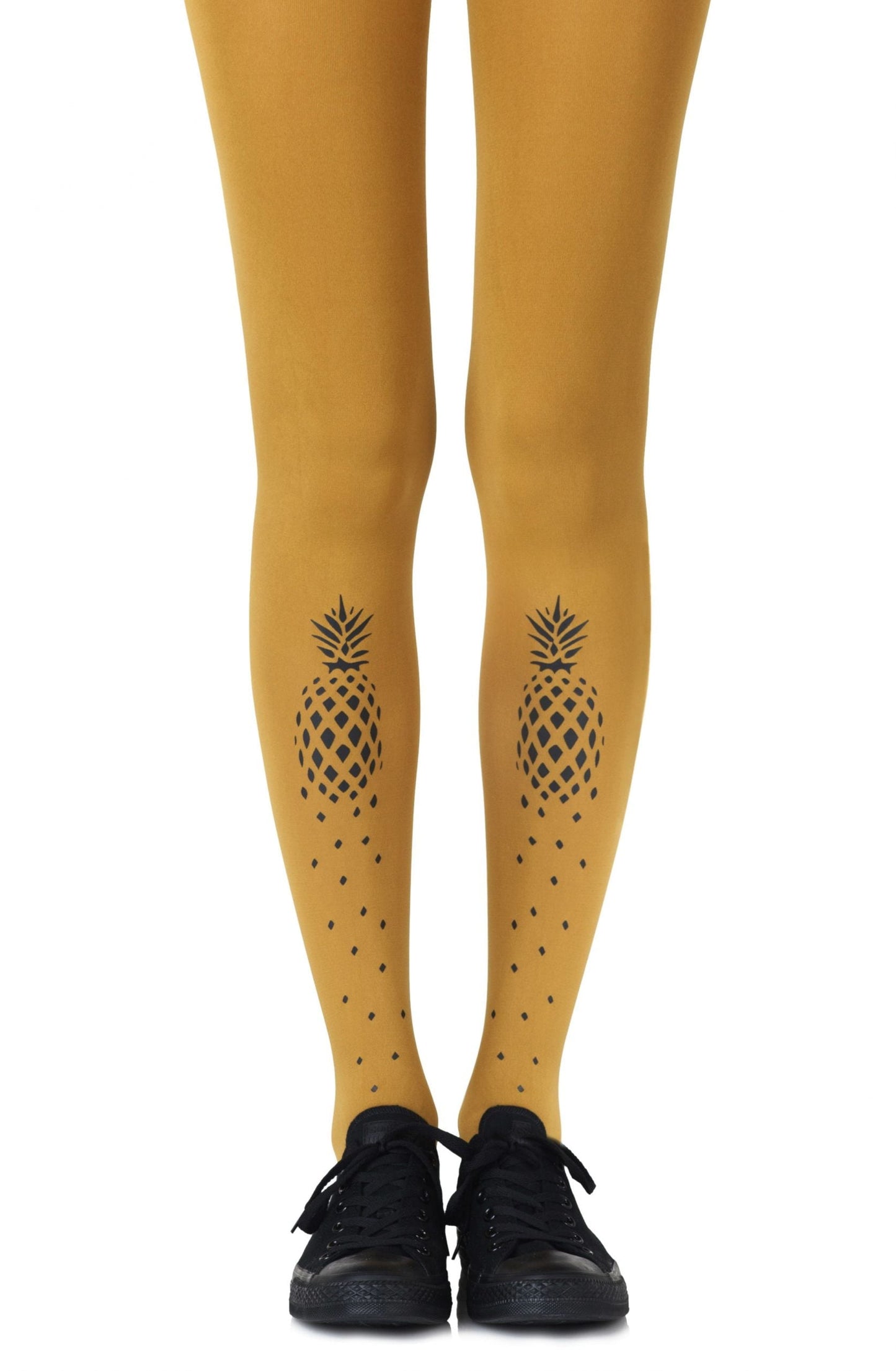 Zohara If You Like Piña Coladas Mustard Print Tights
