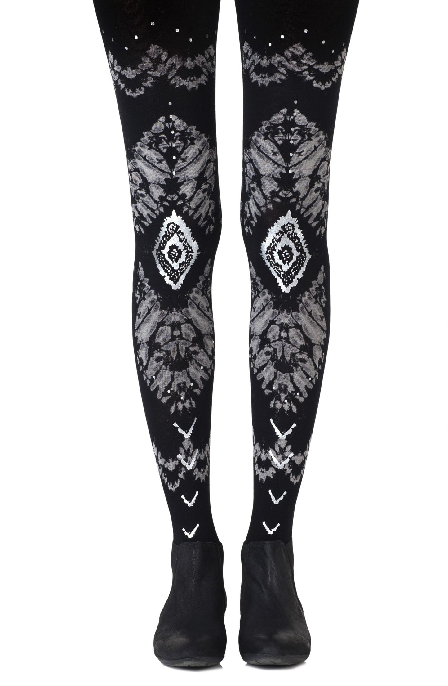 Zohara The Long And Winding Road Black Print Tights