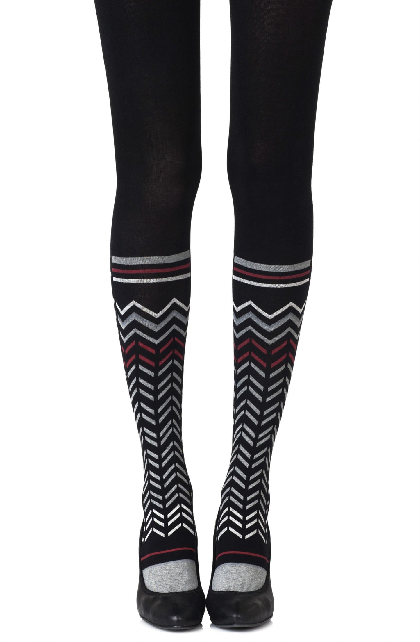 Zohara Zig Zag Walk Black Print Tights