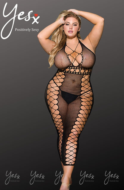YesX YX834Q Bodystocking Dress - Black / One Size (Plus) -