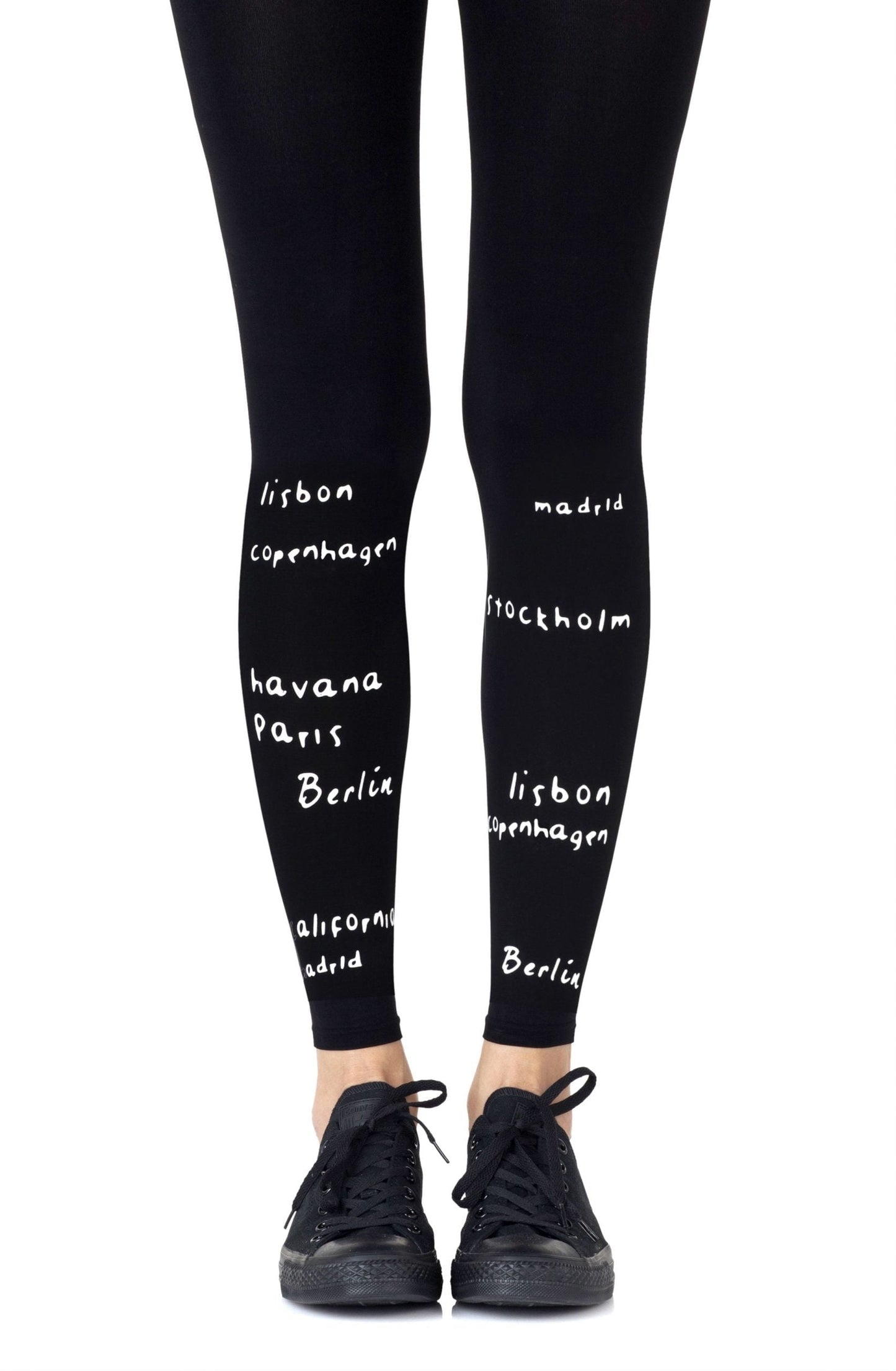 Zohara Bucket List White Print Footless Tights