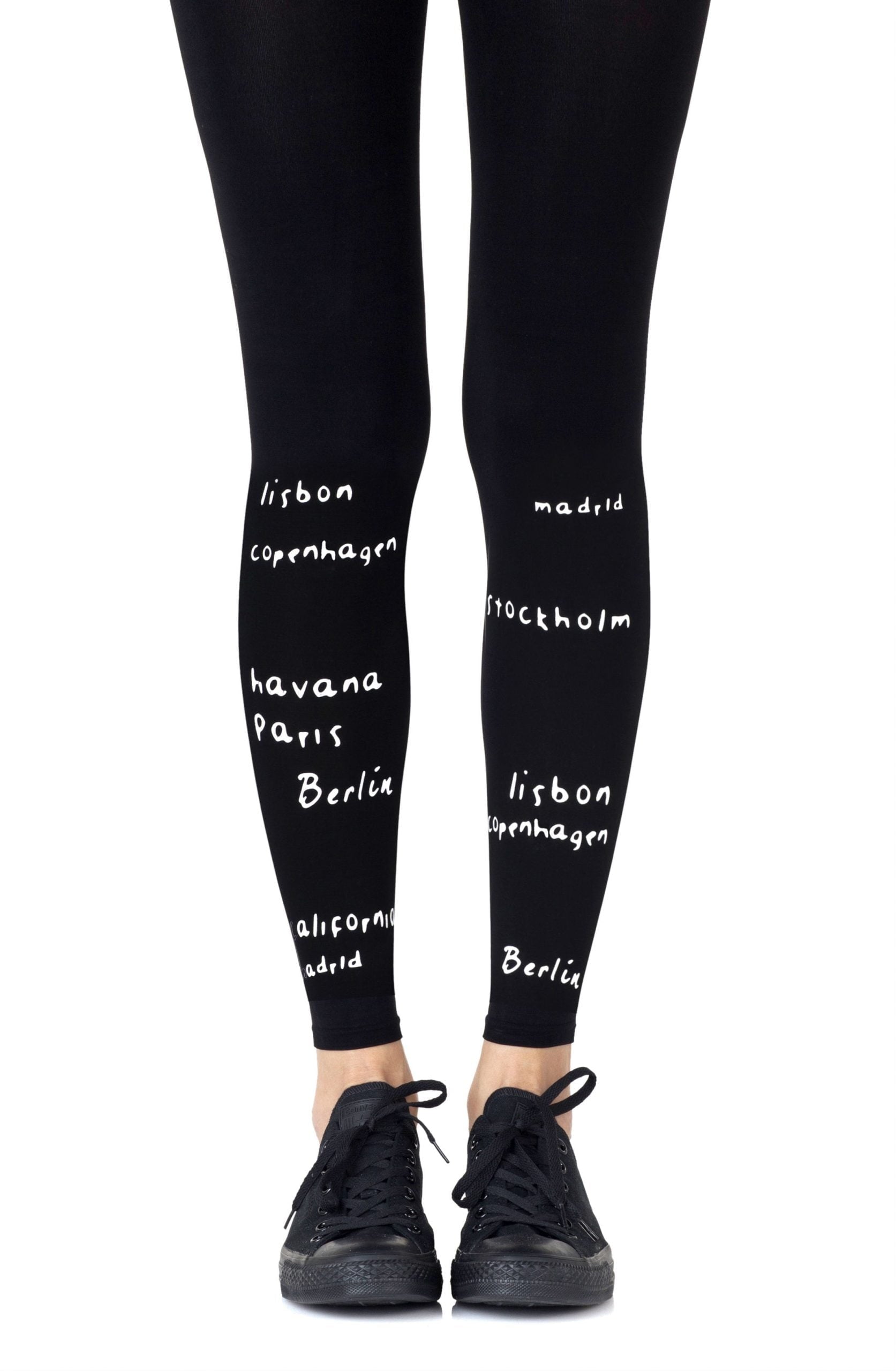 Zohara Bucket List White Print Footless Tights