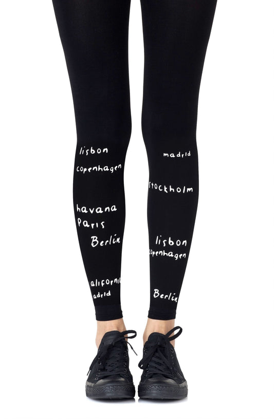 Zohara Bucket List White Print Footless Tights