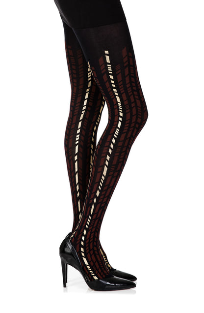 Zohara Cross It Burgundy/Gold Print Tights