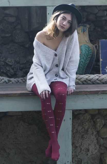 Zohara Daydreaming Burgundy Print Tights