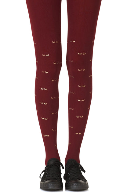 Zohara Daydreaming Burgundy Print Tights
