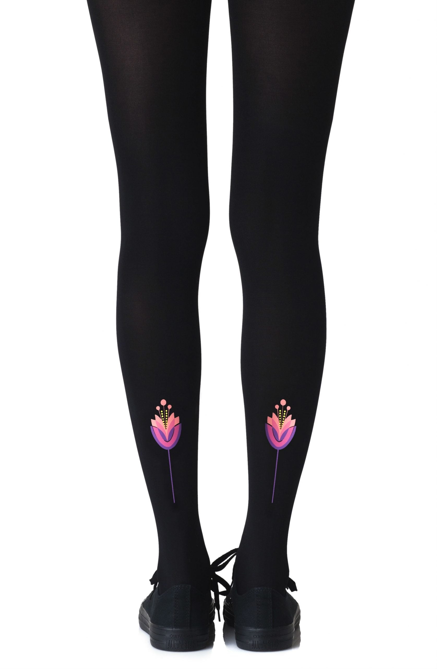Zohara Lotus Position Black Print Tights