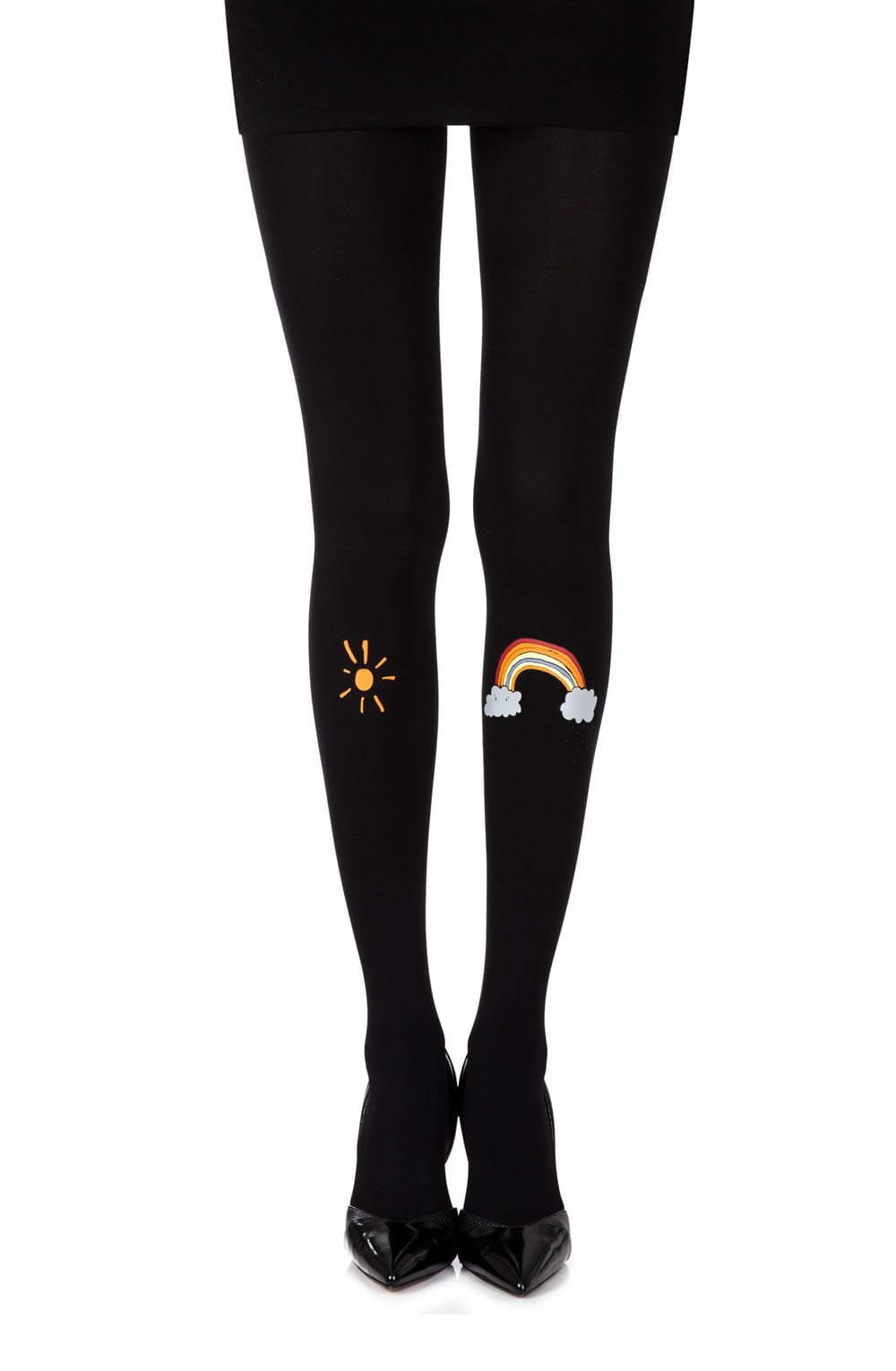 Zohara Over The Rainbow Black Print Tights -