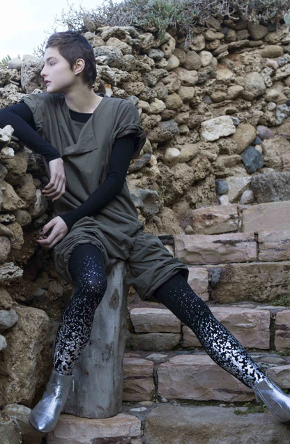 Zohara Paint It Black Grey Silver Print Tights