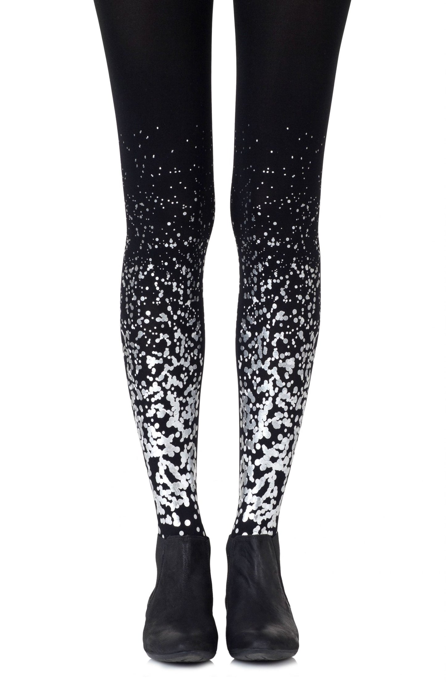Zohara Paint It Black Grey Silver Print Tights
