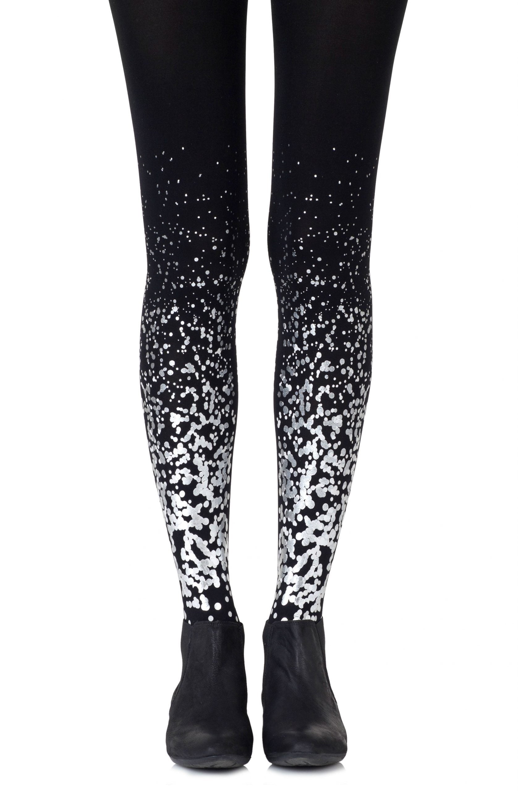 Zohara Paint It Black Grey Silver Print Tights
