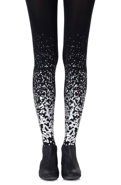Zohara Paint It Black Grey Silver Print Tights