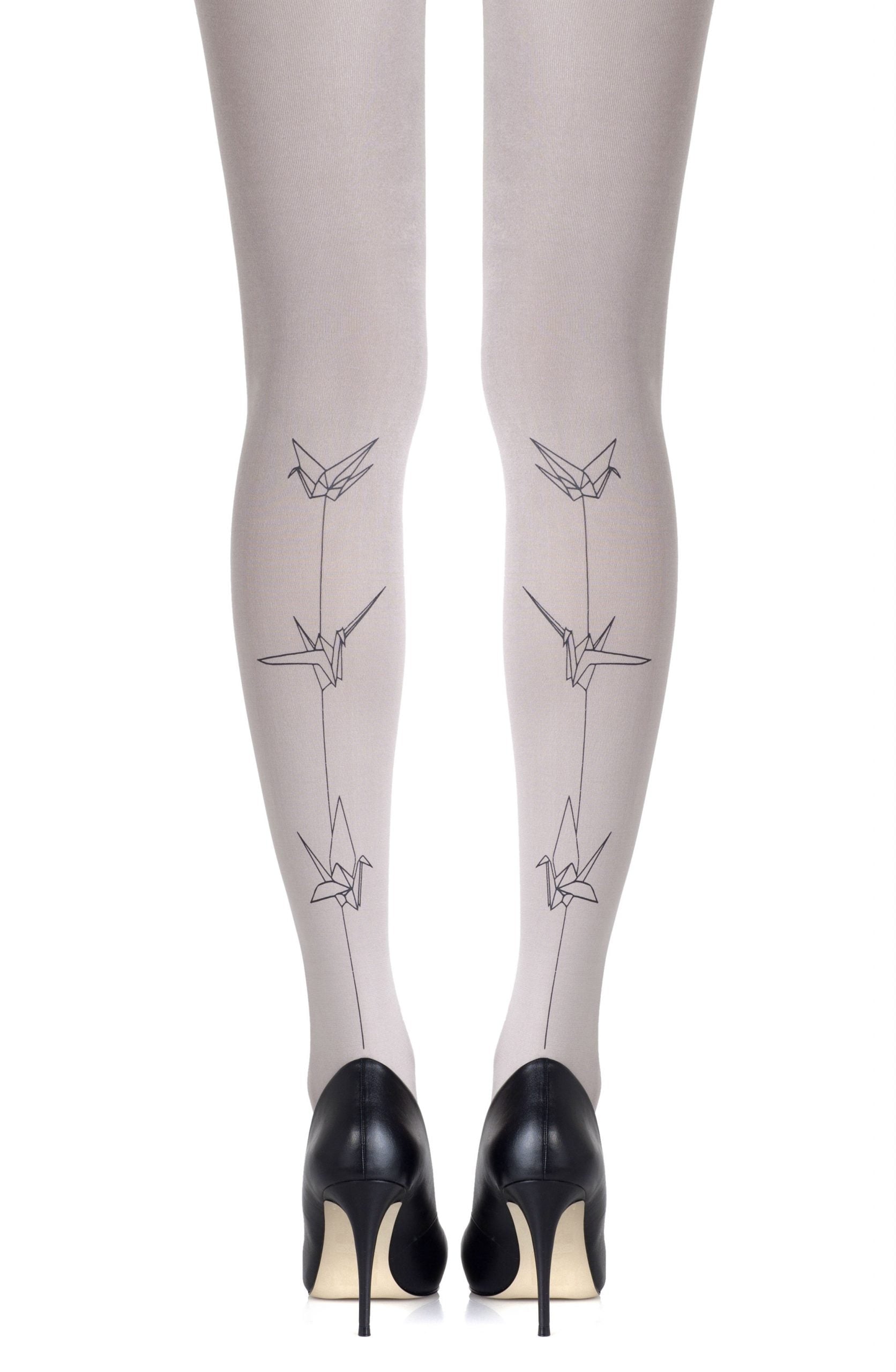 Zohara Paper Planes Light Grey Tights - Light Grey/Black /